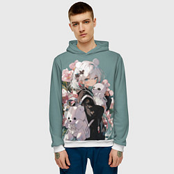 Толстовка-худи мужская Нежная девочка аниме с ушками, цвет: 3D-белый — фото 2