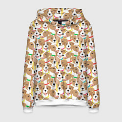 Толстовка-худи мужская Джек рассел терьер в разноцветных ошейниках, цвет: 3D-белый