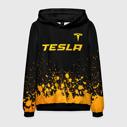 Толстовка-худи мужская Tesla - gold gradient: символ сверху, цвет: 3D-черный