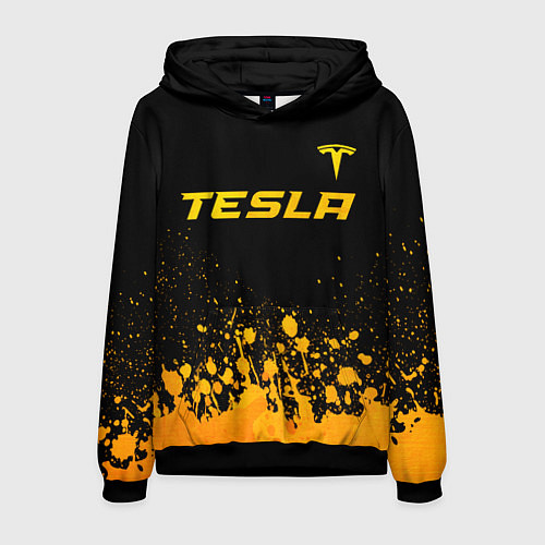 Мужская толстовка Tesla - gold gradient: символ сверху / 3D-Черный – фото 1