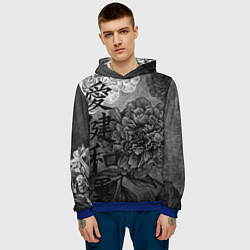 Толстовка-худи мужская Flowers - japanese art, цвет: 3D-синий — фото 2