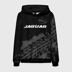 Толстовка-худи мужская Jaguar speed на темном фоне со следами шин: символ, цвет: 3D-черный