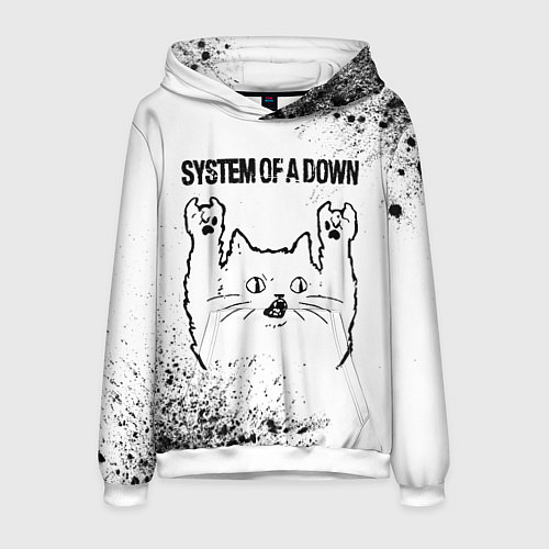 Мужская толстовка System of a Down рок кот на светлом фоне / 3D-Белый – фото 1
