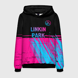 Толстовка-худи мужская Linkin Park - neon gradient: символ сверху, цвет: 3D-черный