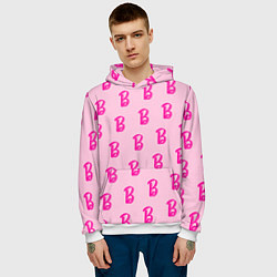 Толстовка-худи мужская Барби паттерн буква B, цвет: 3D-белый — фото 2