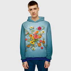 Толстовка-худи мужская Букет полевых цветов на ткани, цвет: 3D-синий — фото 2
