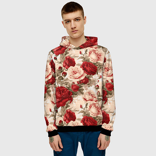 Мужская толстовка Розы паттерн / 3D-Черный – фото 3