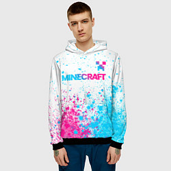 Толстовка-худи мужская Minecraft neon gradient style: символ сверху, цвет: 3D-черный — фото 2