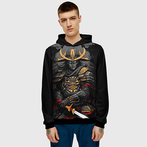 Мужская толстовка Тёмный самурай / 3D-Черный – фото 3