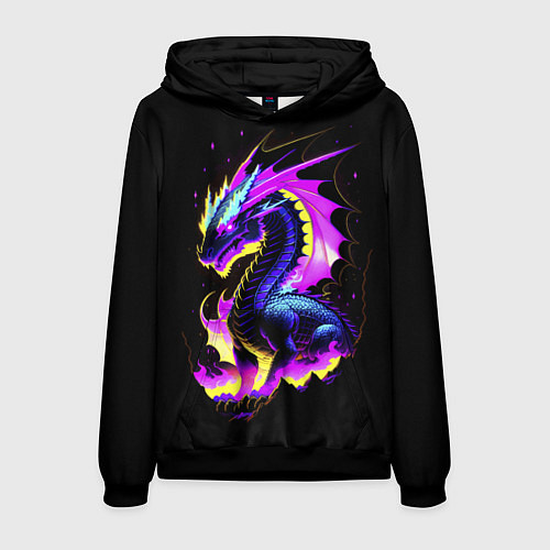 Мужская толстовка Неоновый космический дракон / 3D-Черный – фото 1