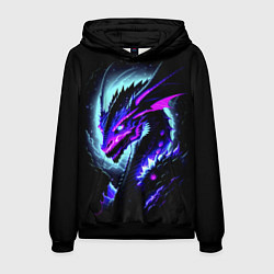 Толстовка-худи мужская Морда дракона - неоновое свечение, цвет: 3D-черный