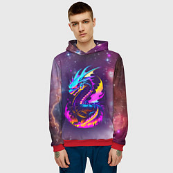 Толстовка-худи мужская Space dragon - neon glow - neural network, цвет: 3D-красный — фото 2