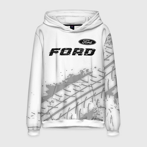 Мужская толстовка Ford speed на светлом фоне со следами шин: символ / 3D-Белый – фото 1