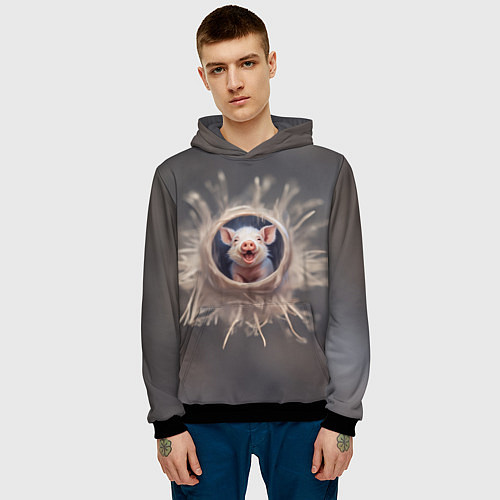 Мужская толстовка Мордочка забавного поросёнка / 3D-Черный – фото 3