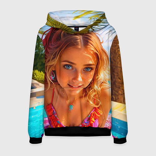 Мужская толстовка Девушка на курорте у бассейна / 3D-Черный – фото 1