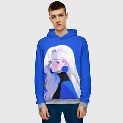 Толстовка-худи мужская Аниме- девушка в синем, цвет: 3D-меланж — фото 2