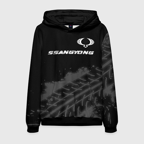 Мужская толстовка SsangYong speed на темном фоне со следами шин: сим / 3D-Черный – фото 1
