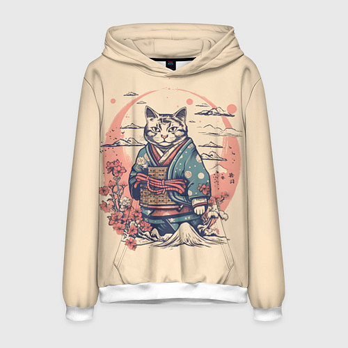 Мужская толстовка Кот-самурай / 3D-Белый – фото 1
