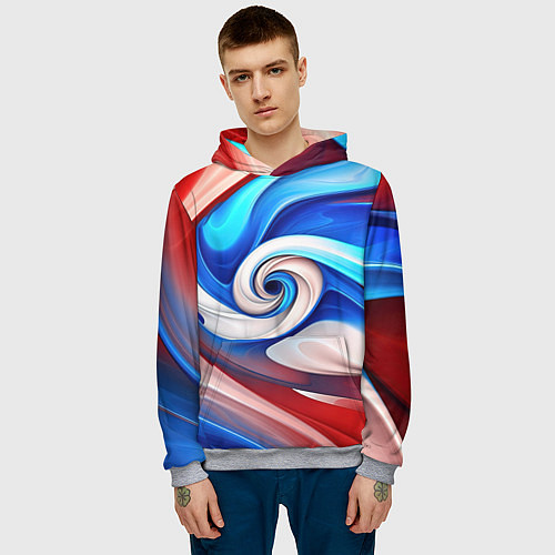 Мужская толстовка Волны в цвете флага РФ / 3D-Меланж – фото 3