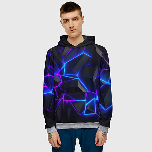Мужская толстовка Синий и фиолетовый неон / 3D-Меланж – фото 3