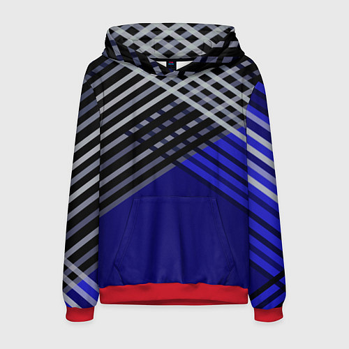 Мужская толстовка Белые и серые полосы на синем фоне / 3D-Красный – фото 1