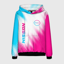 Толстовка-худи мужская Nissan neon gradient style: надпись, символ, цвет: 3D-черный