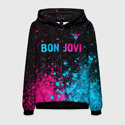 Мужская толстовка Bon Jovi - neon gradient: символ сверху