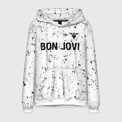 Толстовка-худи мужская Bon Jovi glitch на светлом фоне: символ сверху, цвет: 3D-белый