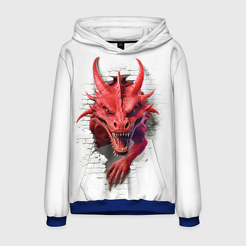 Мужская толстовка Красный дракон выглядывает из стены / 3D-Синий – фото 1
