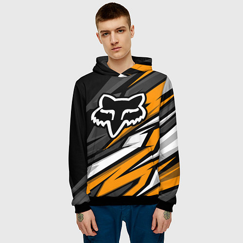 Мужская толстовка Fox motocross racing - orange / 3D-Черный – фото 3