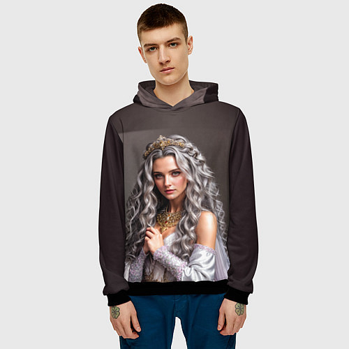 Мужская толстовка Девушка с пепельно-серыми вьющимися волосами / 3D-Черный – фото 3