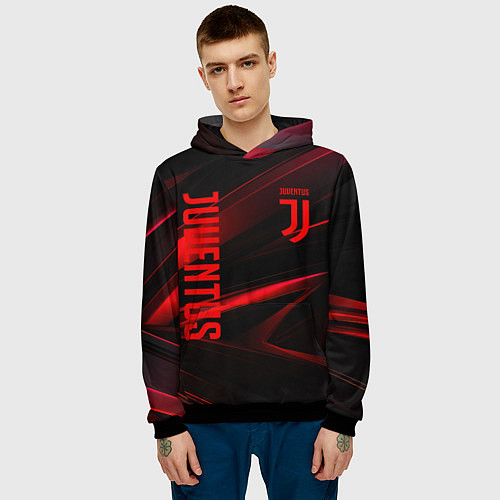 Мужская толстовка Juventus black red logo / 3D-Черный – фото 3