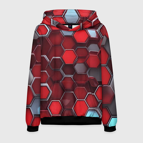 Мужская толстовка Cyber hexagon red / 3D-Черный – фото 1