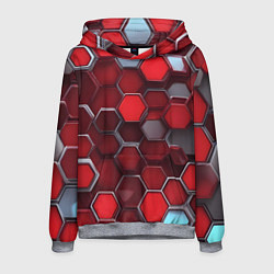 Толстовка-худи мужская Cyber hexagon red, цвет: 3D-меланж