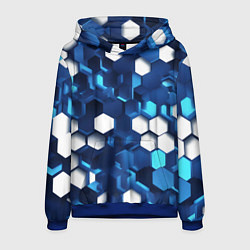 Толстовка-худи мужская Cyber hexagon Blue, цвет: 3D-синий