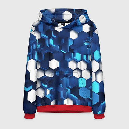 Мужская толстовка Cyber hexagon Blue / 3D-Красный – фото 1