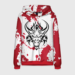 Толстовка-худи мужская Дракон на фоне красных пятен, цвет: 3D-красный