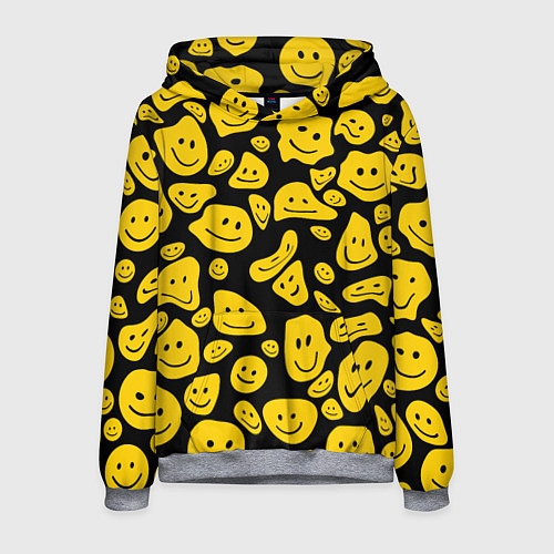 Мужская толстовка Расплывающиеся смайлы на черном / 3D-Меланж – фото 1