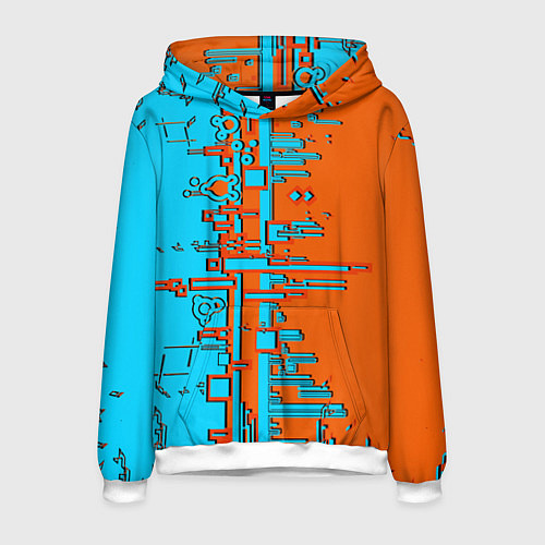 Мужская толстовка Кибер-глитч морозный апельсин / 3D-Белый – фото 1