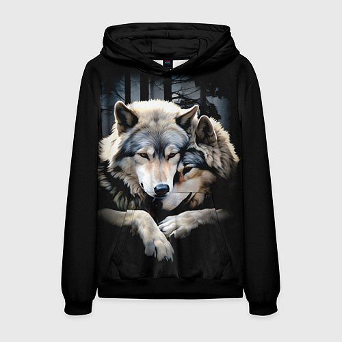 Мужская толстовка Волки - молодая семья / 3D-Черный – фото 1