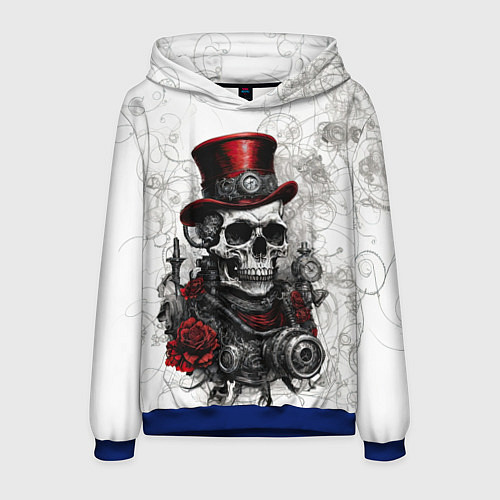 Мужская толстовка Череп в цилиндре стимпанк / 3D-Синий – фото 1