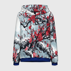 Толстовка-худи мужская Лепестки цветущей вишни - сакура, цвет: 3D-синий