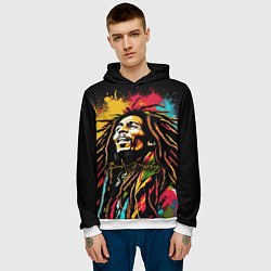 Толстовка-худи мужская Боб Марли в стиле арт, цвет: 3D-белый — фото 2