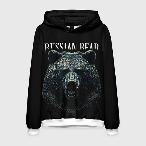 Мужская толстовка Русский медведь на черном фоне / 3D-Белый – фото 1