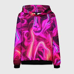 Толстовка-худи мужская Pink neon abstract, цвет: 3D-черный