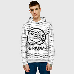 Толстовка-худи мужская Nirvana glitch на светлом фоне, цвет: 3D-белый — фото 2