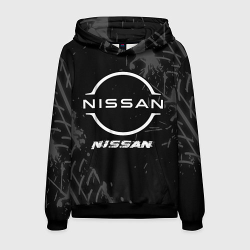 Мужская толстовка Nissan speed на темном фоне со следами шин / 3D-Черный – фото 1