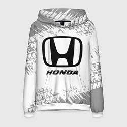 Толстовка-худи мужская Honda speed на светлом фоне со следами шин, цвет: 3D-белый