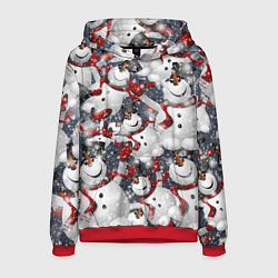 Толстовка-худи мужская Зимний паттерн со снеговиками, цвет: 3D-красный