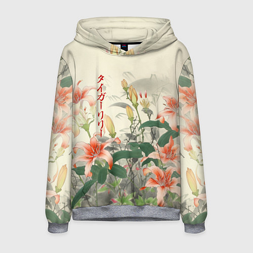 Мужская толстовка Тигровые лилии - японский стиль / 3D-Меланж – фото 1